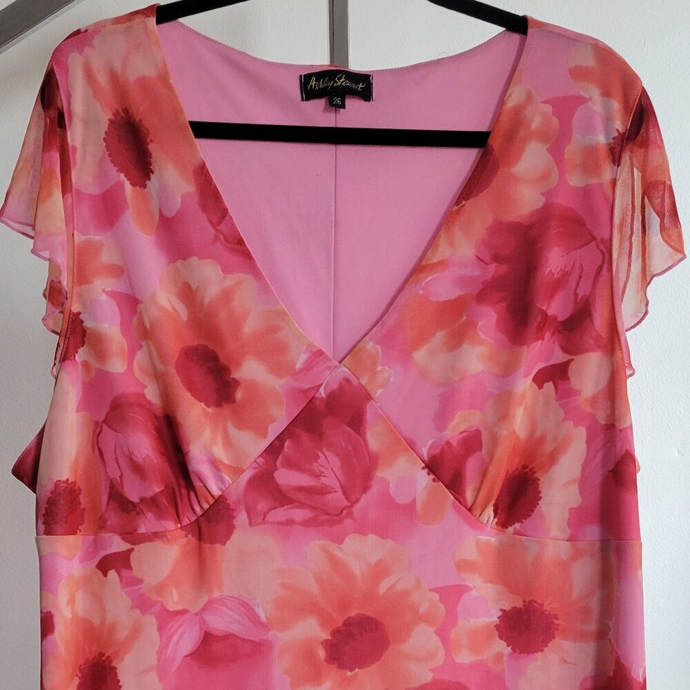 Ashley Stewart Pink Floral Print Midi Dress (Size: 26)